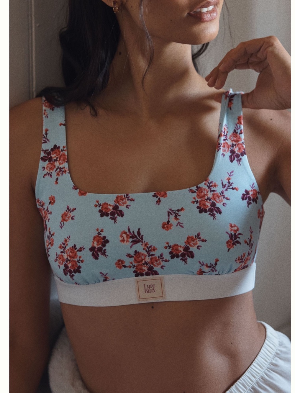 Anthropologie Scoop Neck Bra LyreBird CottonCloud Bralette Medium Blue Floral